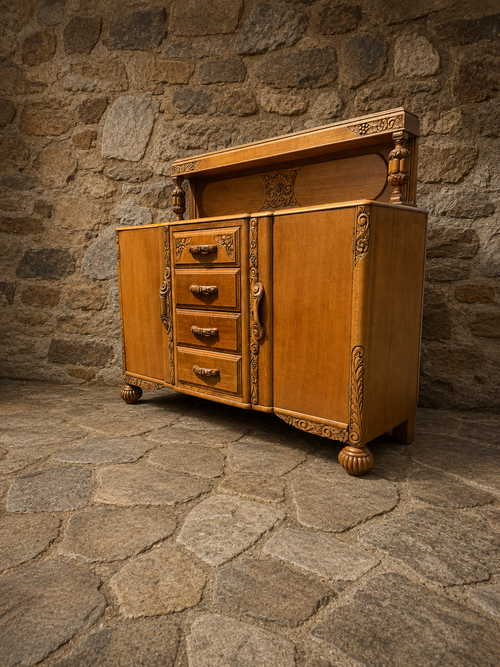 Antique Carved Oak Art Deco Sideboard c1930