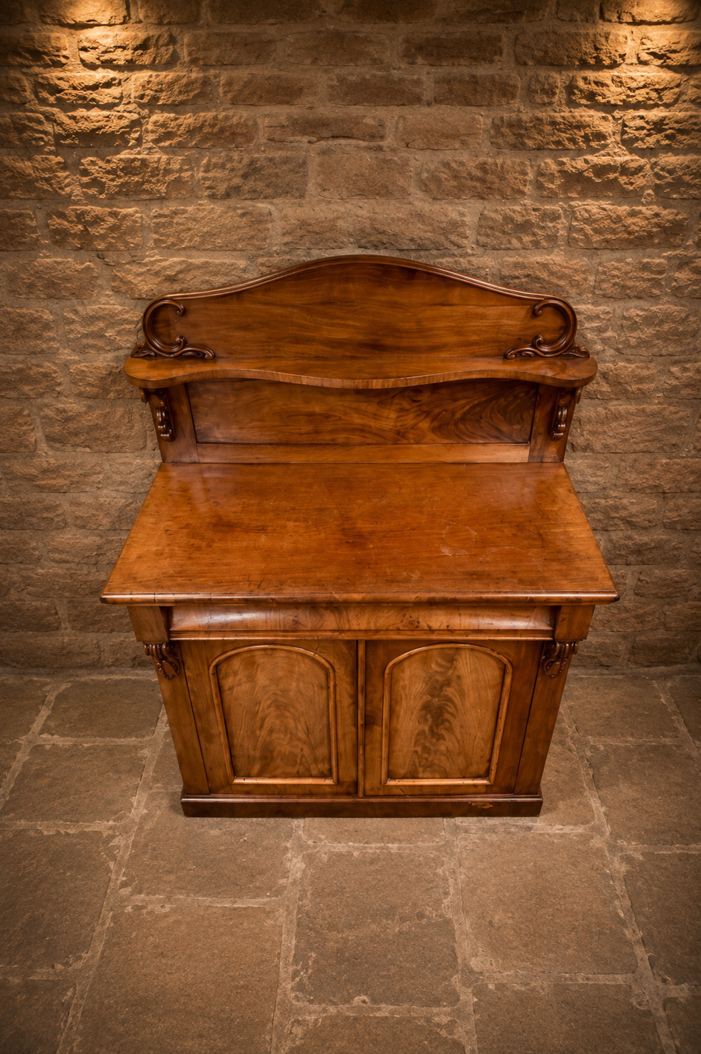 Antique Victorian Walnut Chiffonier c.1850–1870 | Walnut Side Cabinet with Carved Back