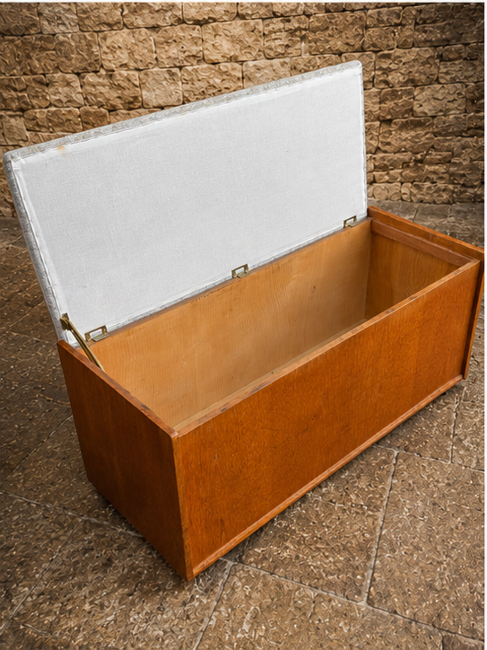 Vintage Mid Century Blanket Box Ottoman – Upholstered Storage Chest Bench