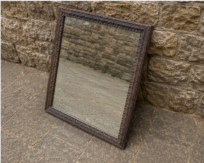 Vintage Hand Carved Wooden Mirror | Rustic Arts & Crafts Wall Mirror c.1920–1940