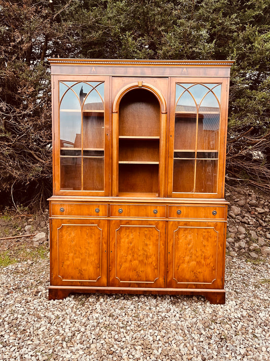 Large Georgian Style Burr Wood Display Cabinet – Glazed Bookcase Dresser