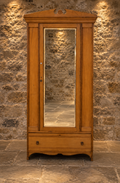 Antique Solid Oak Mirrored Wardrobe | Single Door Wardrobe with Drawer