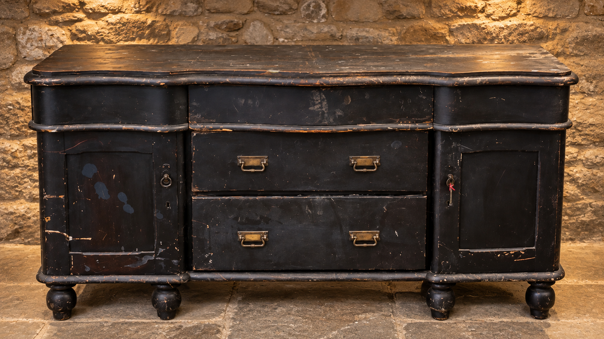 Antique Victorian Edwardian Serpentine Sideboard – Distressed Black