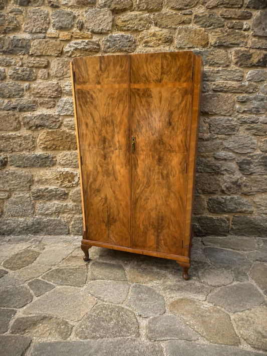 Antique Art Deco Walnut Wardrobe c1930