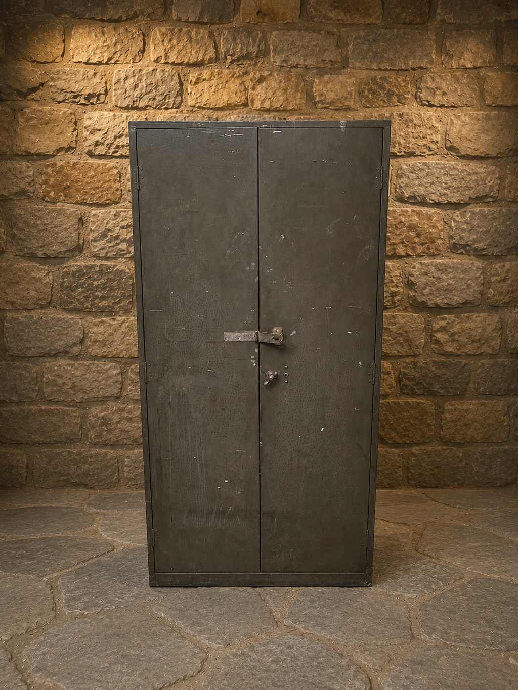 Vintage Industrial Steel Storage Cabinet | Military Green Metal Cupboard | Mid Century Factory Shelving Unit