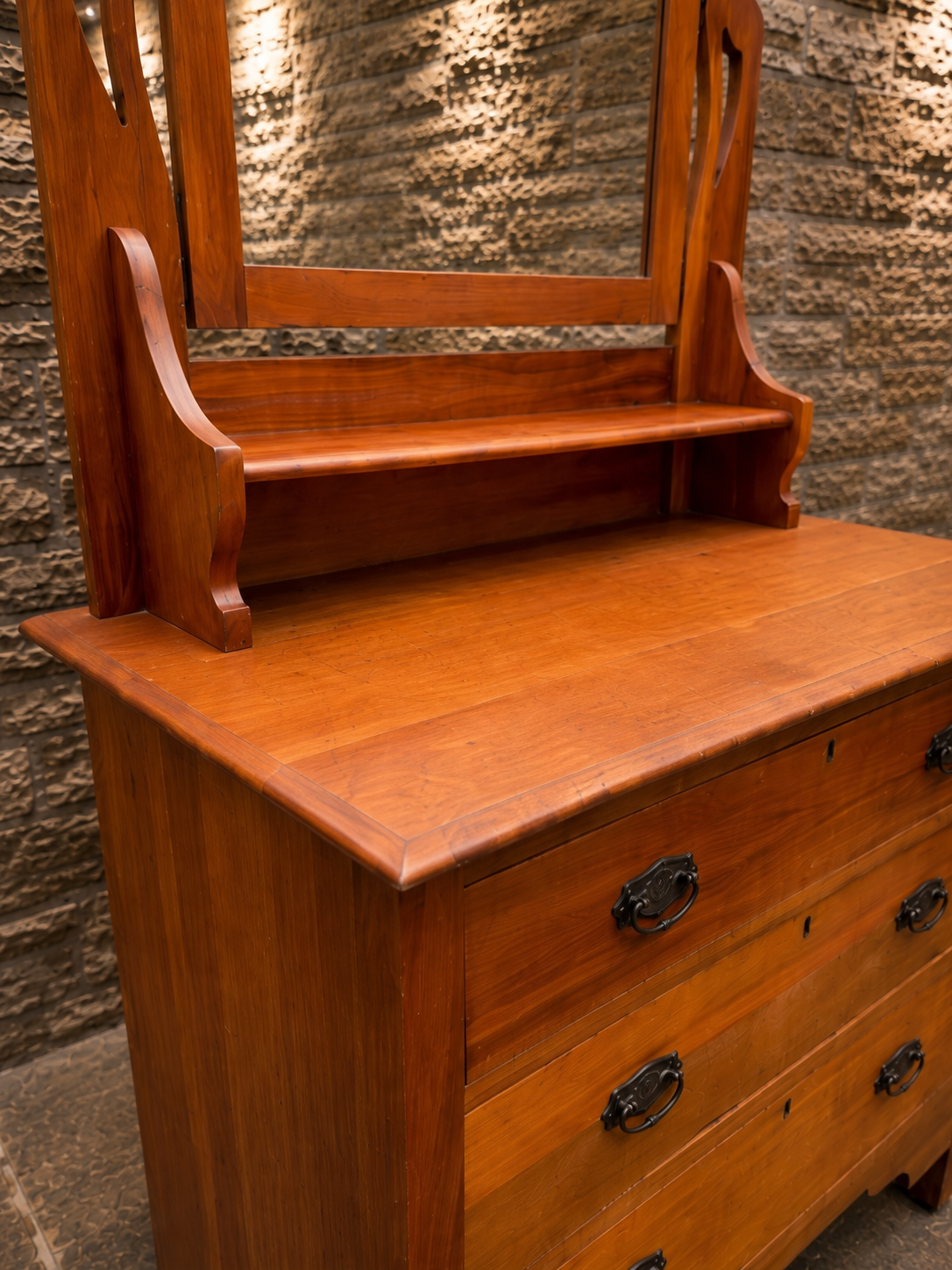 Antique Edwardian Satin Walnut Dressing Table with Original Bevelled Mirror | Art Nouveau Vanity Chest | Circa 1905
