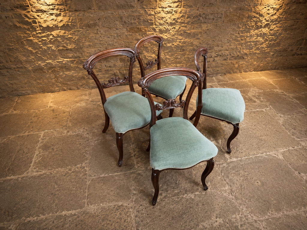 Victorian Mahogany Balloon Back Dining Chairs | Set of 4 | Antique English Dining Chairs | c.1860–1880