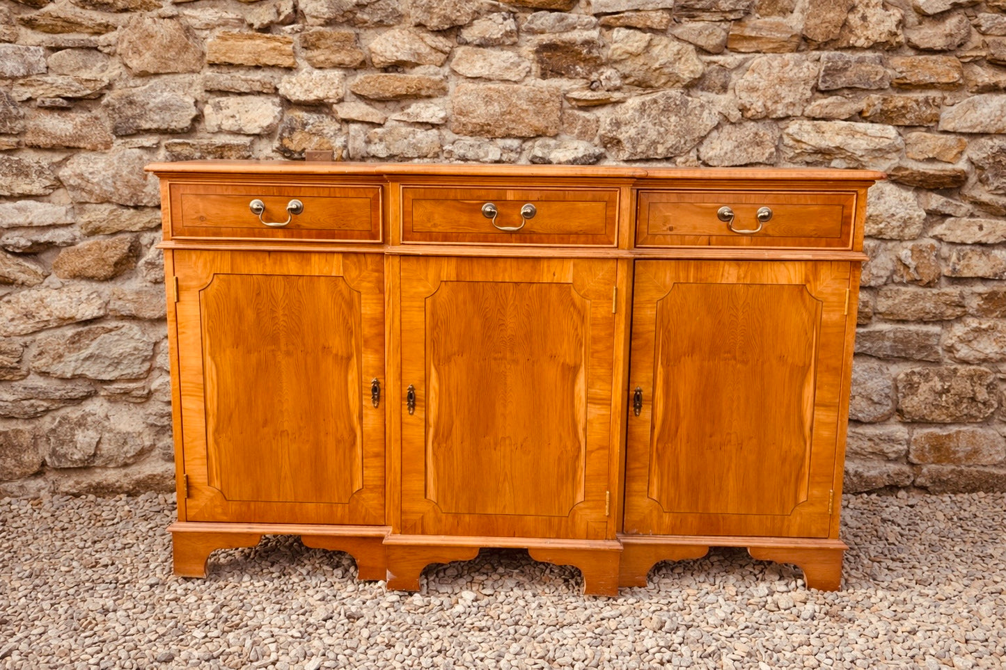 Vintage Oak Sideboard with Burr Veneer Panels – Elegant Solid Wood Storage Cabinet