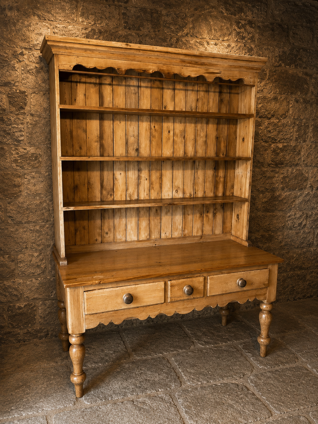 Large Victorian Pine Farmhouse Kitchen Dresser With Plate Rack