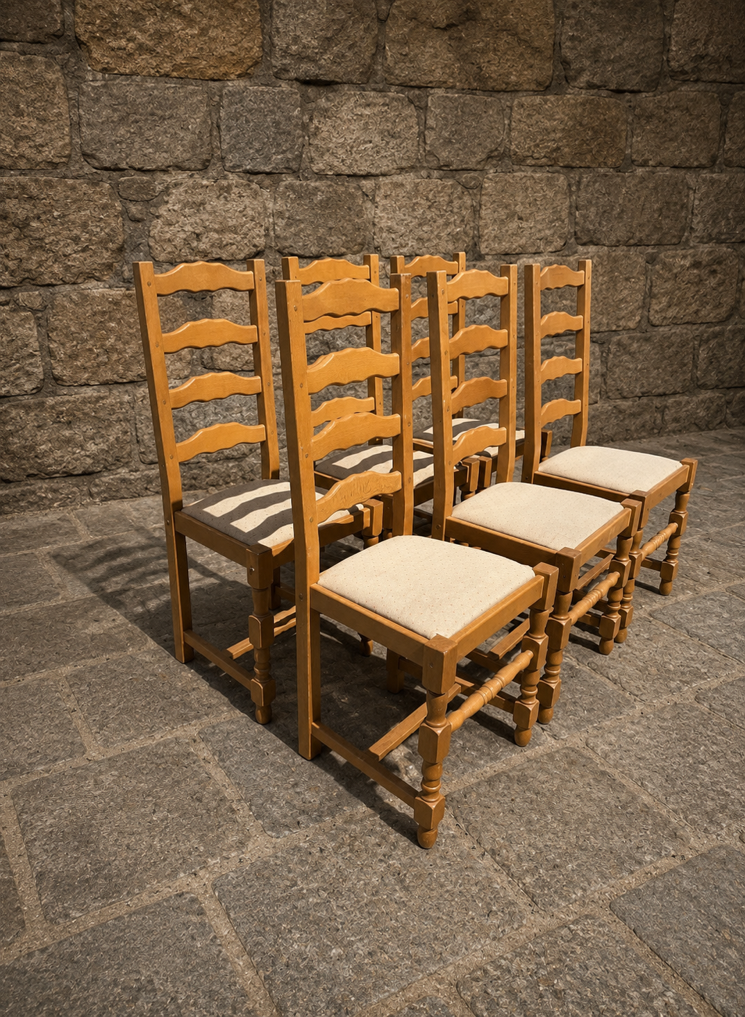 Set of 6 Vintage Ladder Back Dining Chairs