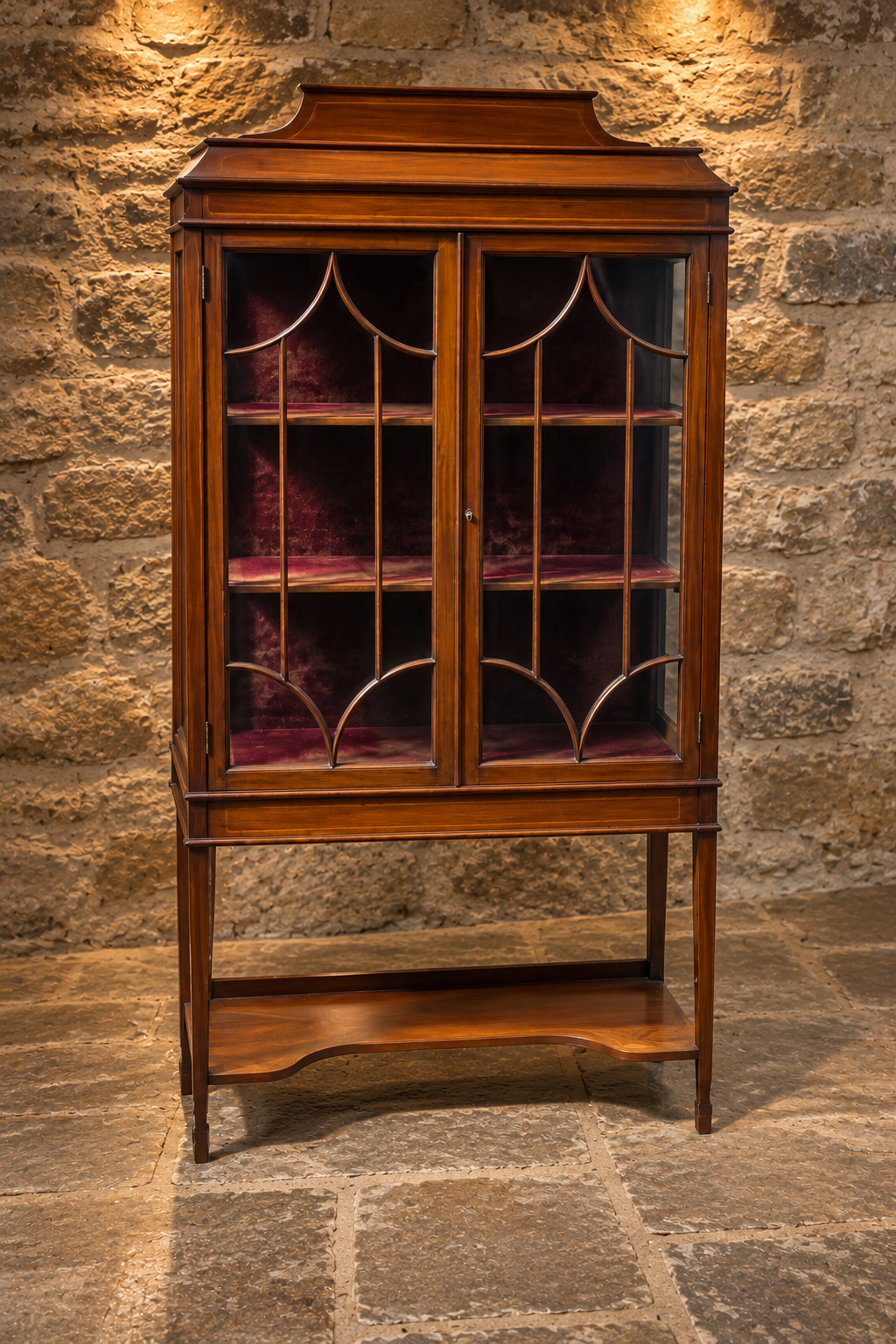 Antique Edwardian Mahogany Inlaid Glazed Display Cabinet