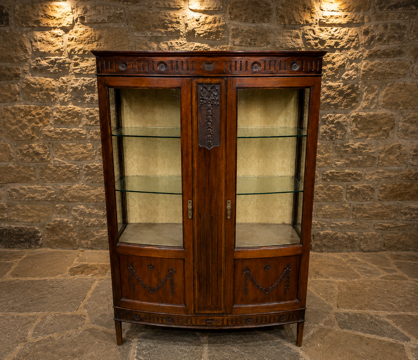 Antique Edwardian Inlaid Mahogany Display Cabinet c.1900–1915 | Bow Front Glazed China Cabinet