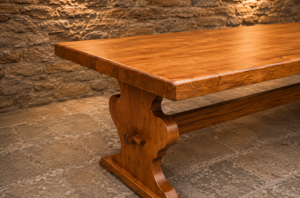 Large Solid Oak Refectory Dining Table | English Farmhouse Trestle Dining Table | Rustic Country Kitchen Table | Seats 8–10