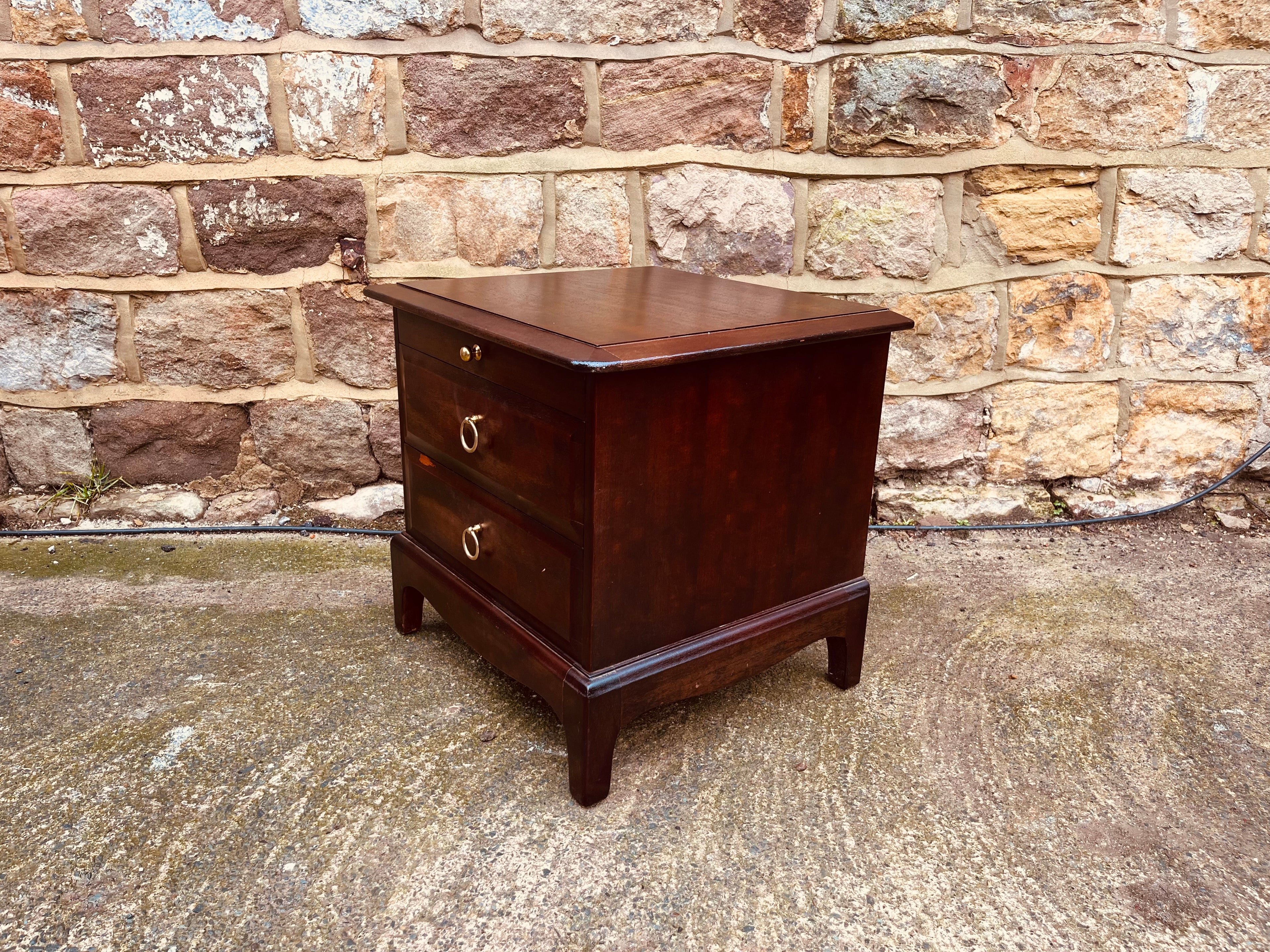 Vintage Mahogany Bedside Cabinet with Brass Ring Pulls