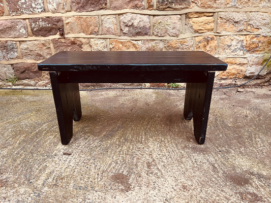 Rustic Black Wooden Bench – Vintage Handcrafted Stool / Hallway, Kitchen or Cottage Decor
