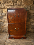 Vintage Elm Campaign Style Bedside Cabinet with Brass Mounts