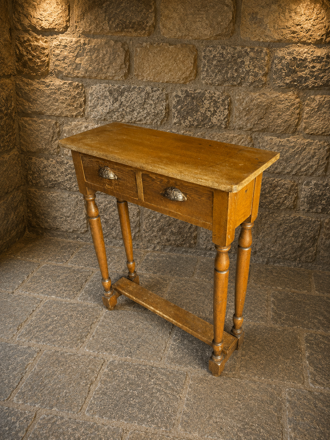 Antique Edwardian Oak Console Table | Solid Oak Two Drawer Hall Table | Arts & Crafts Side Table