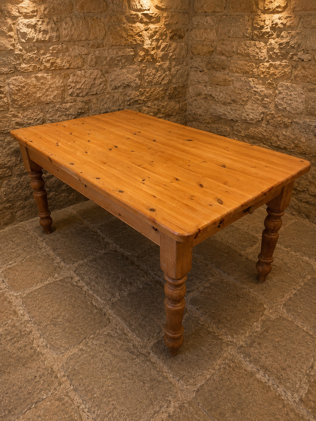 Large Victorian Pitch Pine Farmhouse Dining Table with Drawer | Antique Country Kitchen Table | c.1880–1900