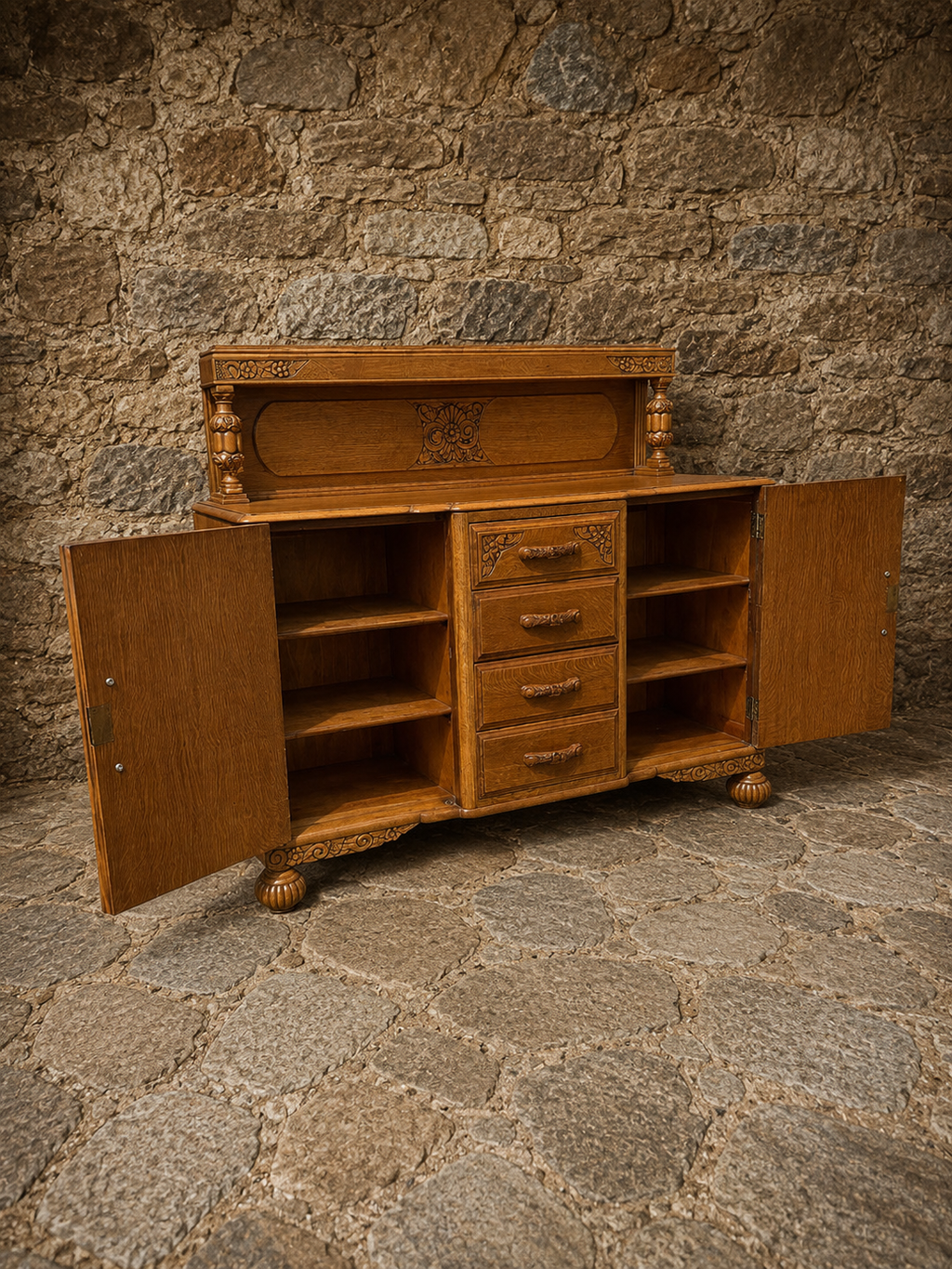 Antique Carved Oak Art Deco Sideboard c1930