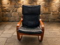 Vintage Scandinavian Bentwood Leather Lounge Chair | Black Leather Armchair | Mid-Century Modern Relaxing Chair | Circa 1978–1990