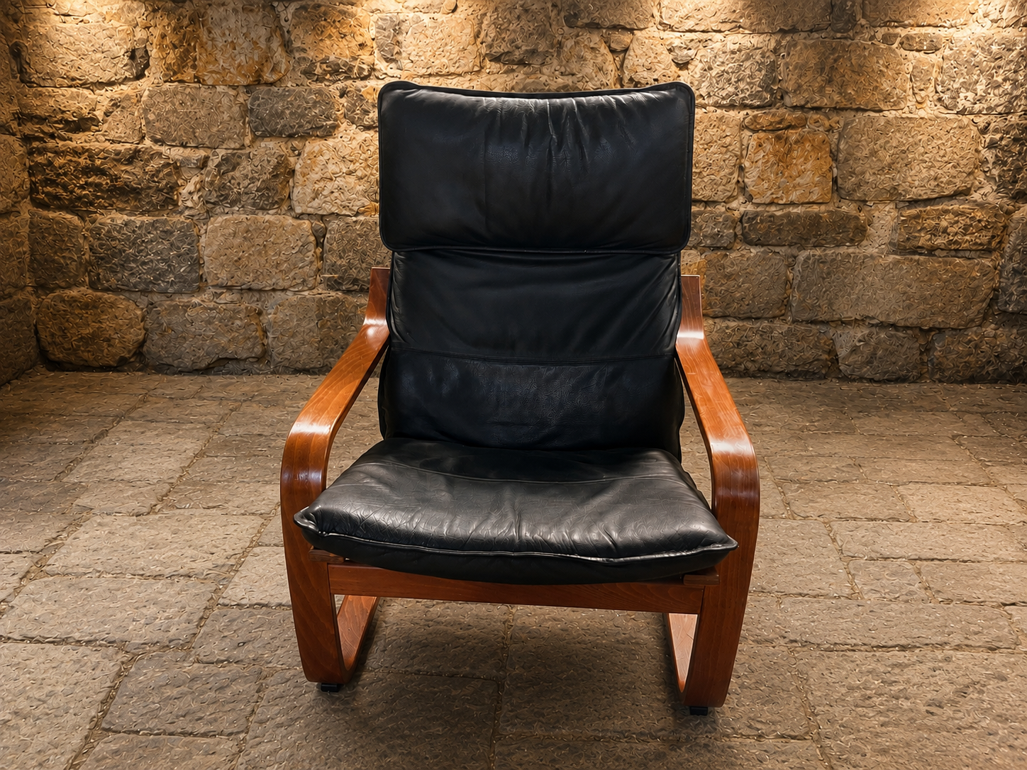 Vintage Scandinavian Bentwood Leather Lounge Chair | Black Leather Armchair | Mid-Century Modern Relaxing Chair | Circa 1978–1990
