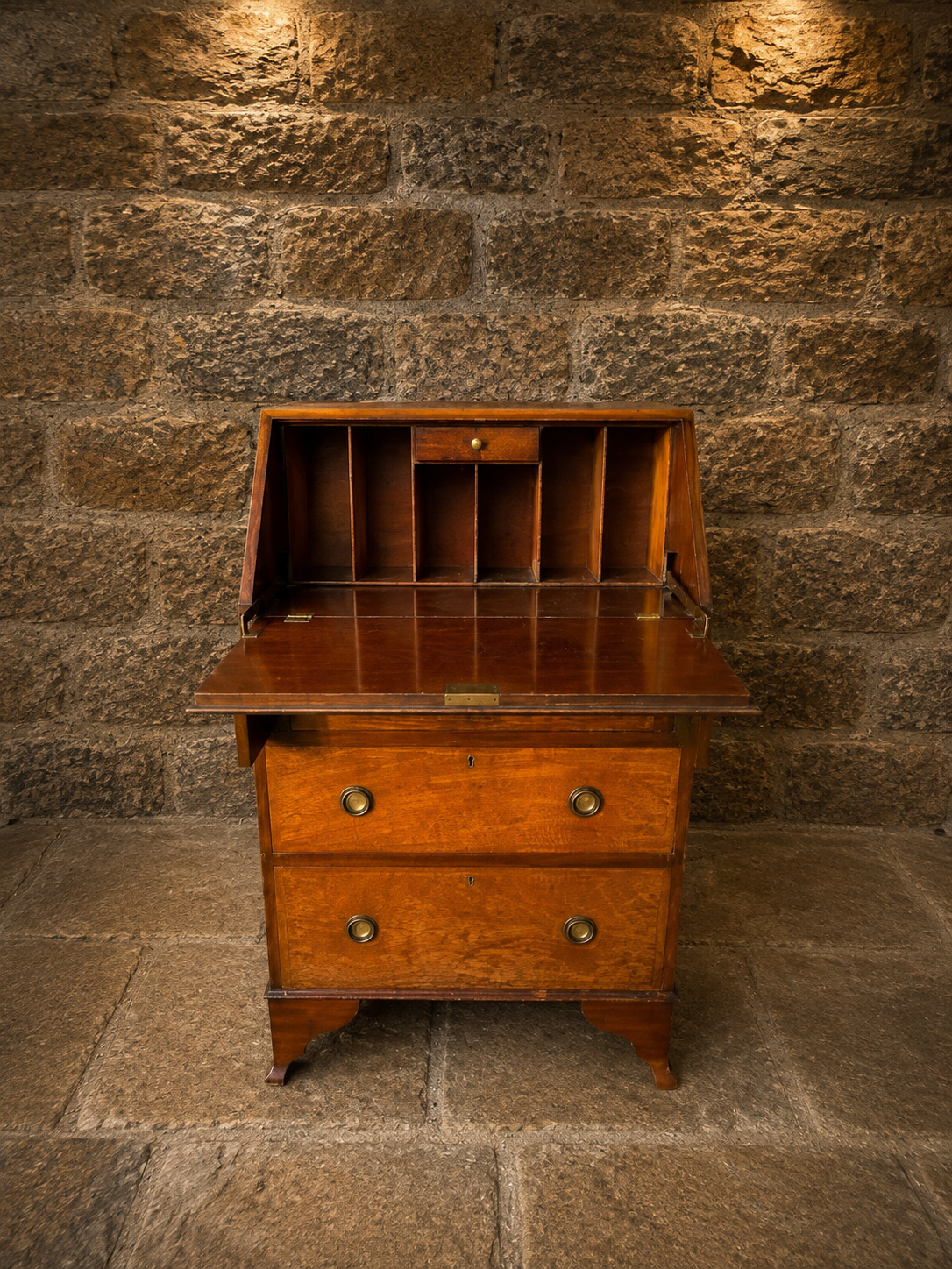 Antique Edwardian Bureau Writing Desk – Geometric Veneered Fall Front – Circa 1920