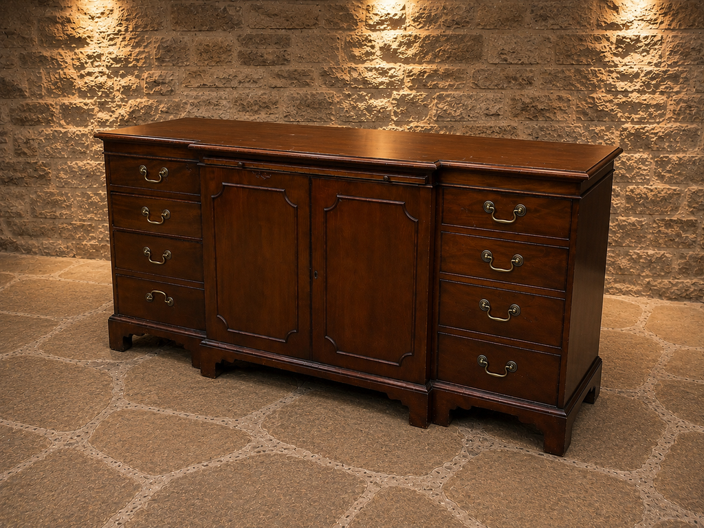 Vintage Georgian Style Breakfront Sideboard – Large Traditional Dark Wood Serving Cabinet