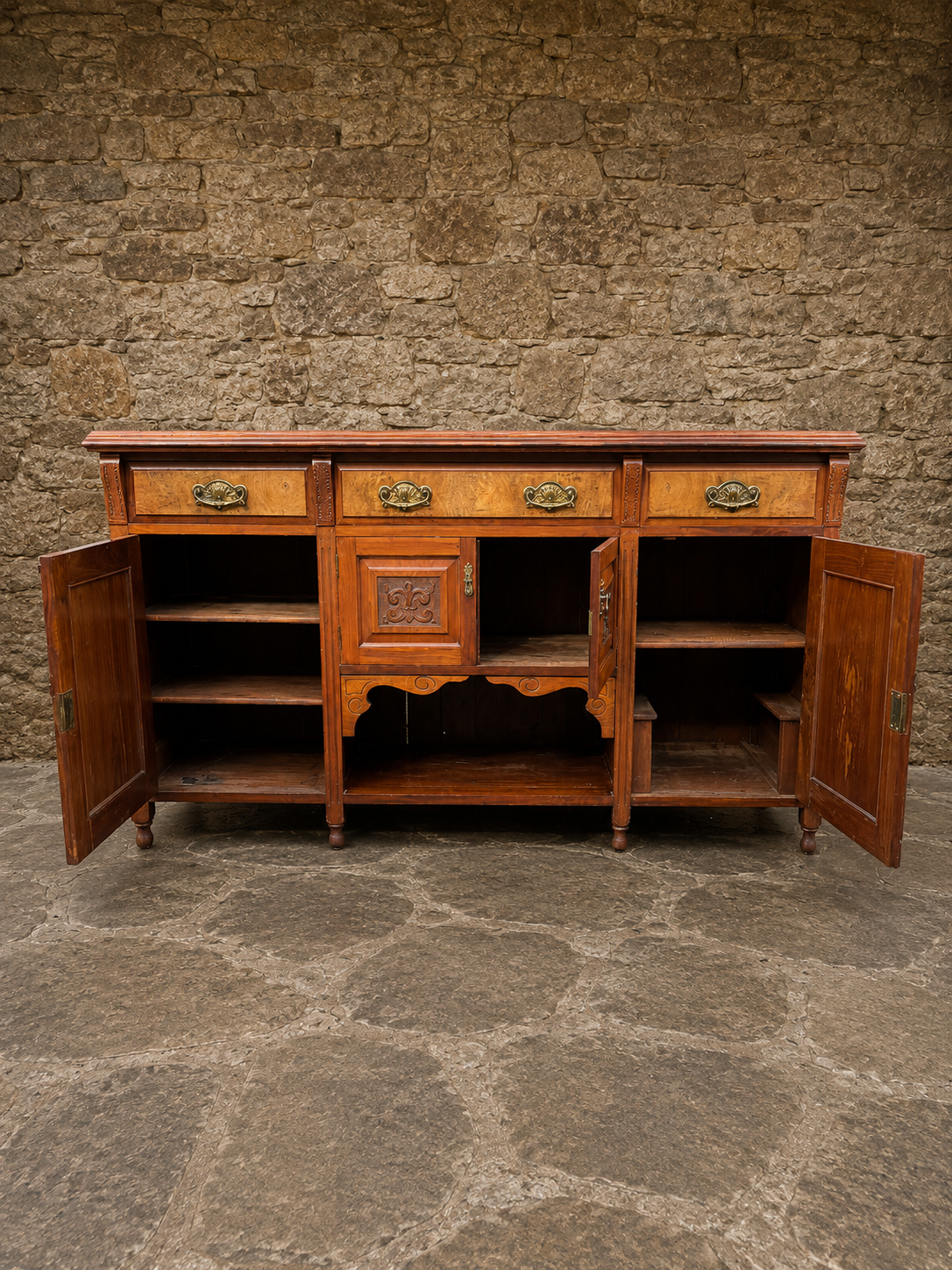 Antique French Provincial Burr Walnut Sideboard Buffet | Circa 1880–1900