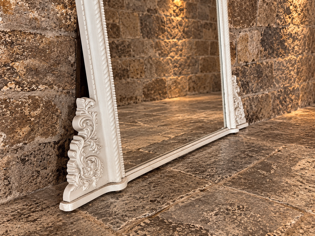 Large Ornate White Overmantel Mirror – Victorian Rococo Style Statement Fireplace Mirror