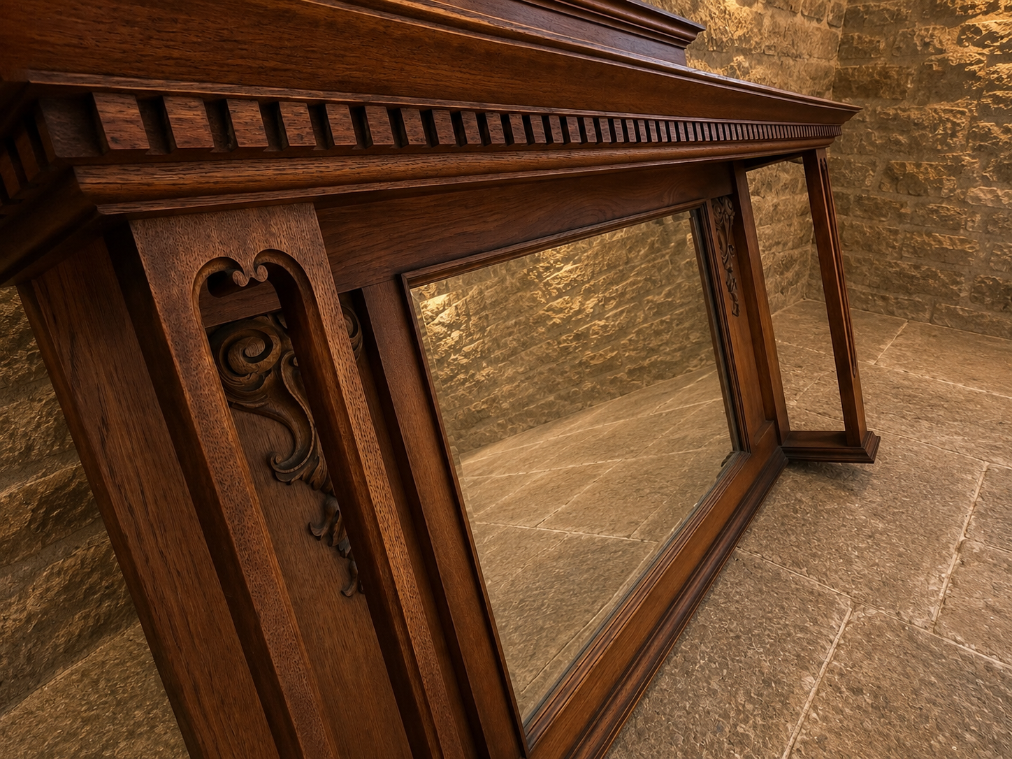 Large Edwardian Oak Overmantel Mirror | Antique English Fireplace Mirror | Arts & Crafts Mantel Mirror | Vintage Hallway Wall Mirror