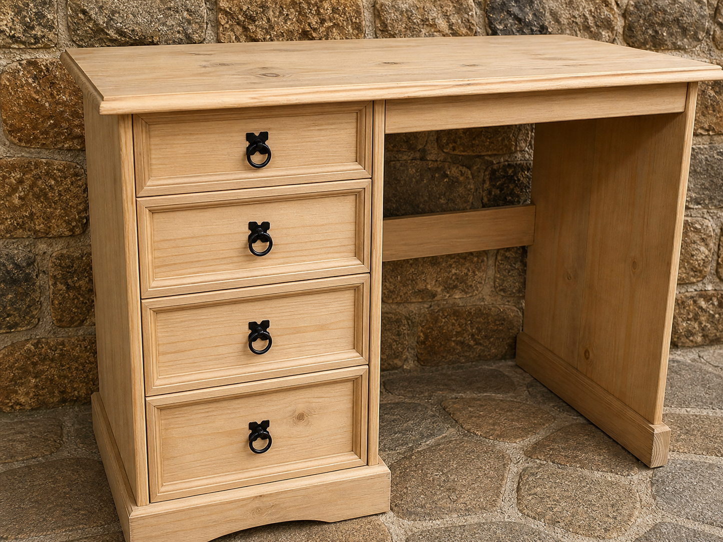 Solid Pine Pedestal Desk – Traditional Style Wooden Writing Desk with Drawers
