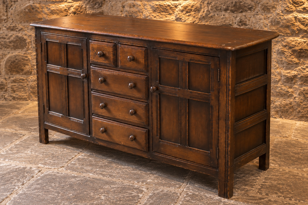 Vintage Ercol Dark Oak Sideboard Dresser – Five Drawers & Two Cupboards