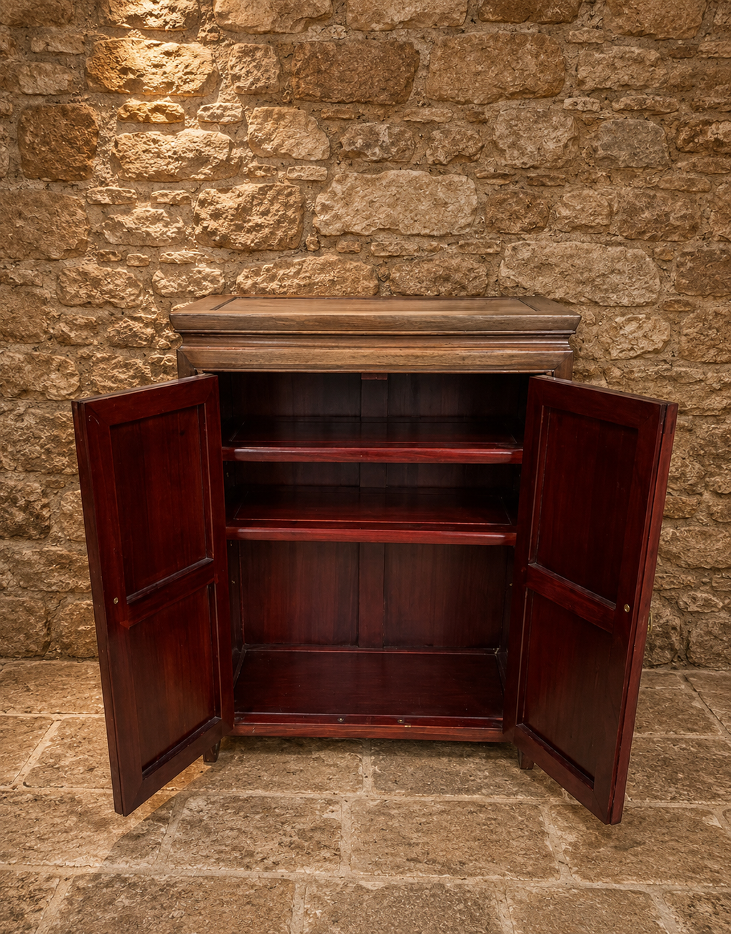 Chinese Style Hardwood Storage Cabinet with Carved Oriental Detail