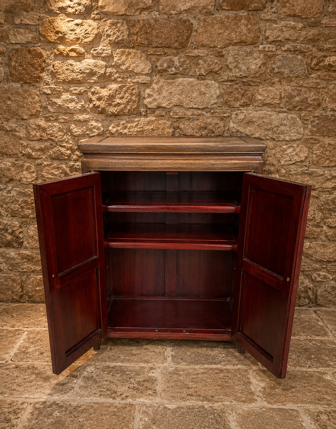 Chinese Style Hardwood Storage Cabinet with Carved Oriental Detail