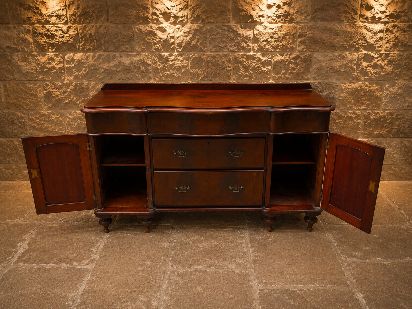 Antique Edwardian Mahogany Serpentine Sideboard | Buffet Cabinet | Hallway Storage | Circa 1895–1915