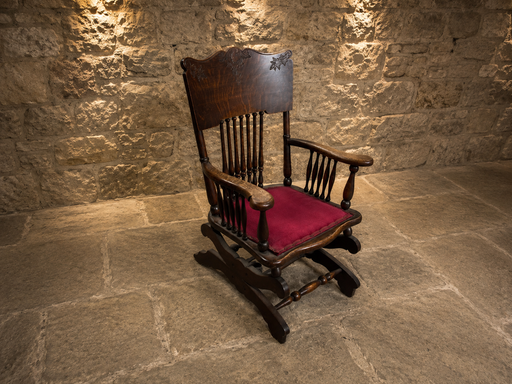 Antique Victorian Oak Adjustable Rocking Chair with Carved Floral Crest c.1900