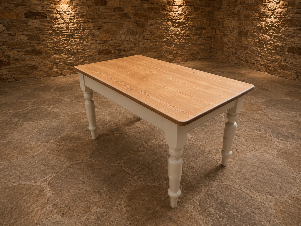Vintage Pine Farmhouse Dining Table with Drawer – Painted Country Kitchen Table