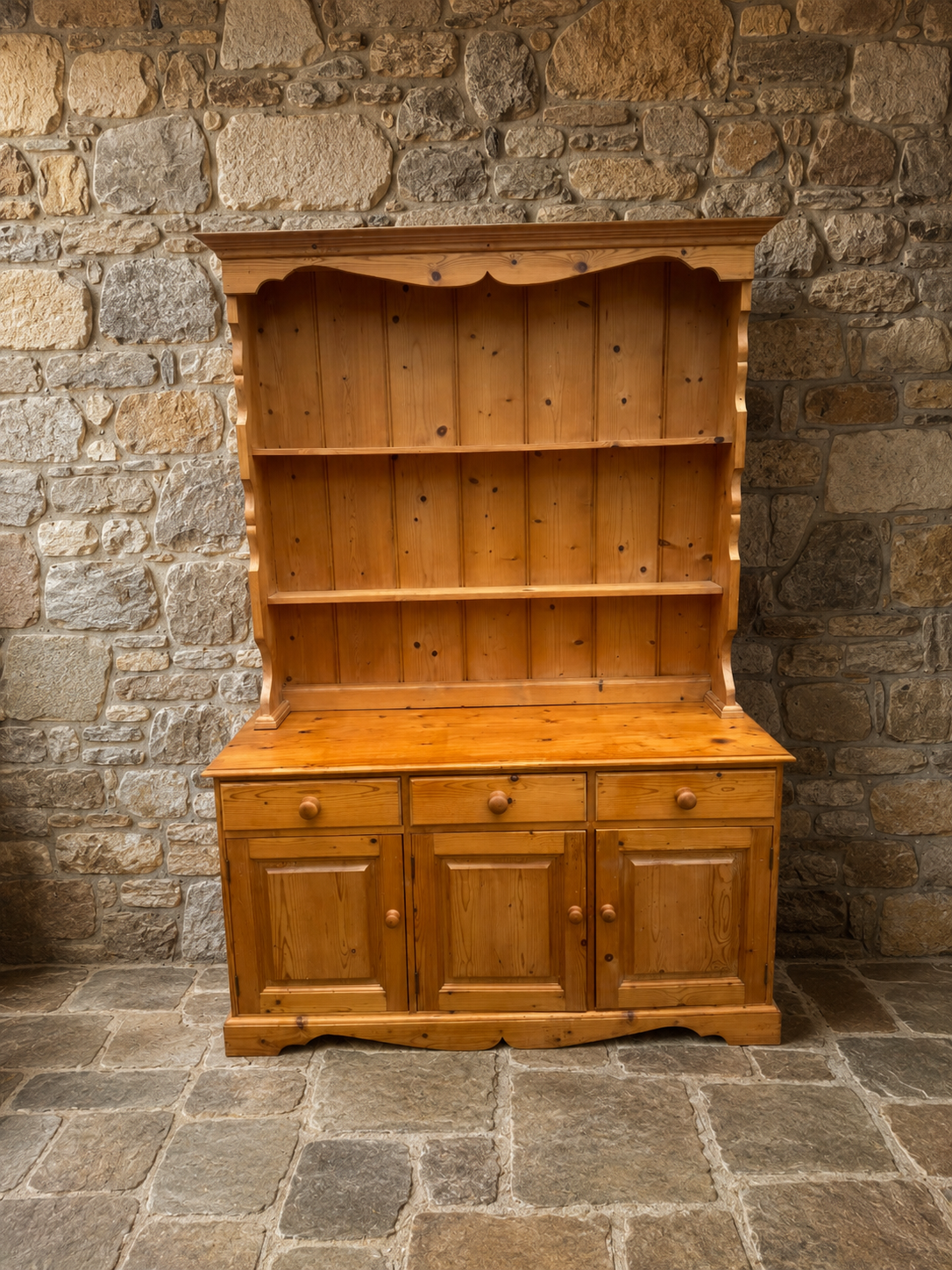 Large Vintage Pine Farmhouse Dresser | Rustic Country Kitchen Storage Unit | Cottage Welsh Dresser | Pine Display Cabinet