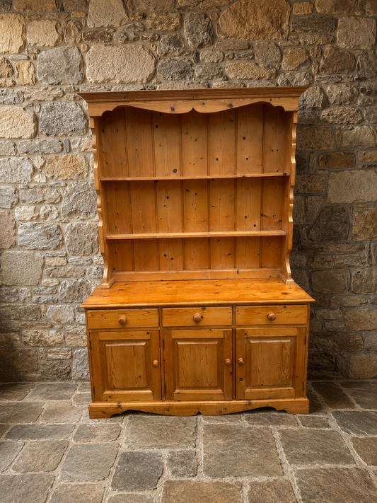 Large Vintage Pine Farmhouse Dresser | Rustic Country Kitchen Storage Unit | Cottage Welsh Dresser | Pine Display Cabinet