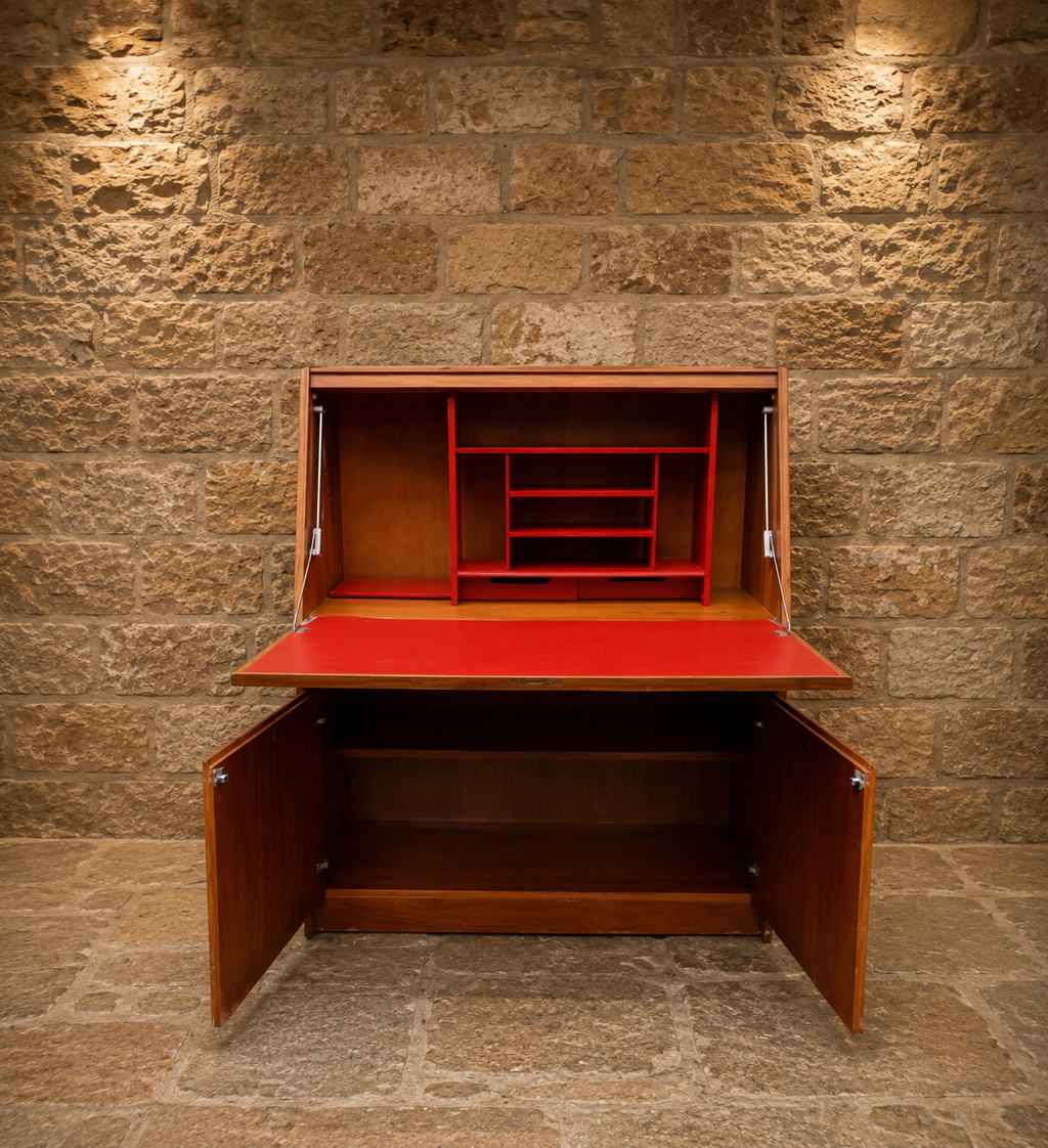 Mid-Century Modern Teak Bureau Desk | Danish Style Drop Front Writing Bureau | Vintage Secretary Desk & Cocktail Cabinet