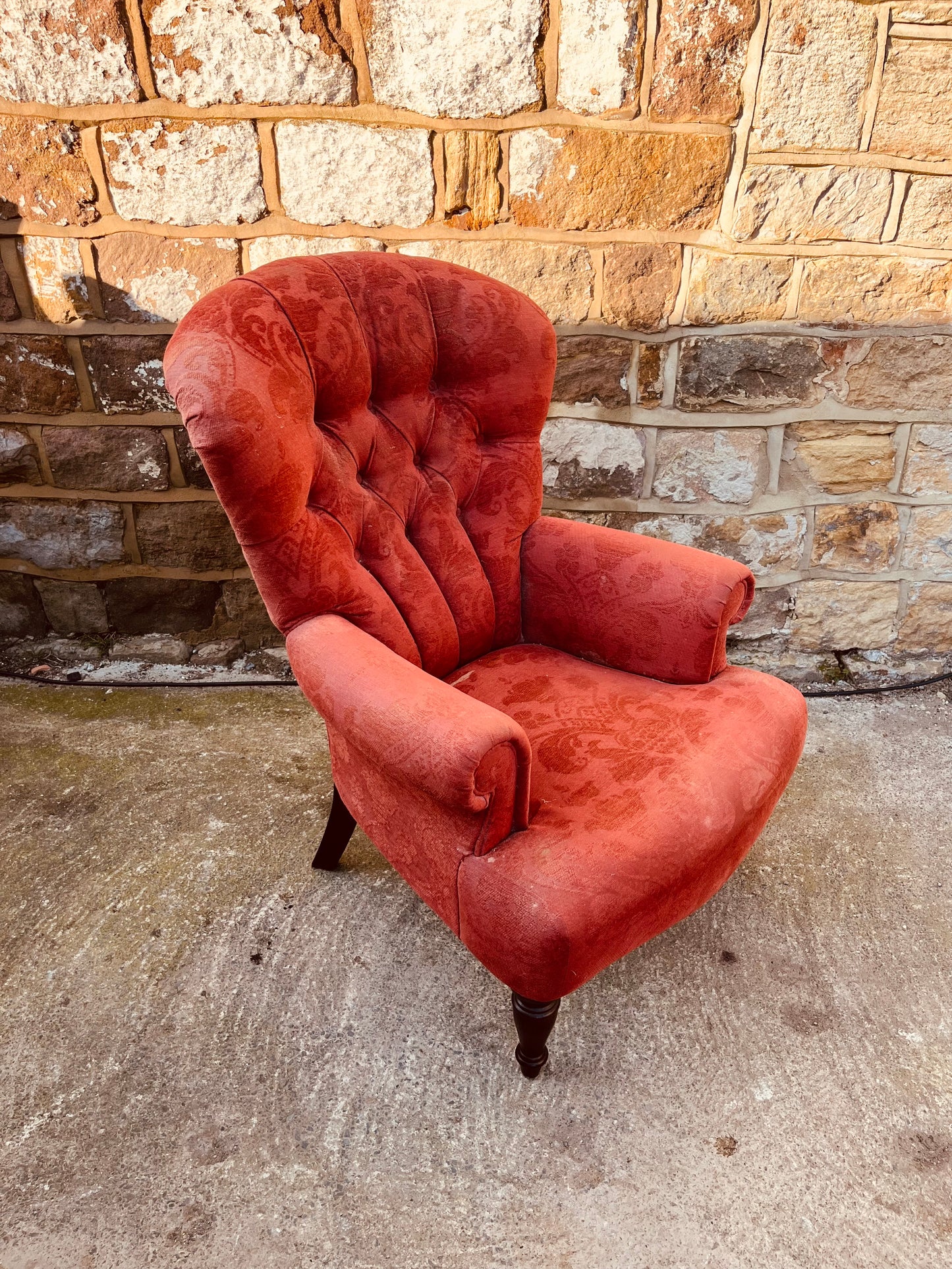 Vintage Red Wingback Armchair – Button Back Fireside Chair
