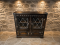 Vintage Jacobean Revival Oak Leaded Glass Sideboard | English Court Cupboard | Antique Display Cabinet | Drinks Cabinet