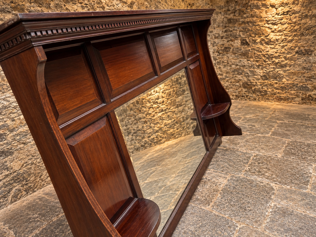 Antique Victorian Edwardian Mahogany Overmantel Mirror – c.1900