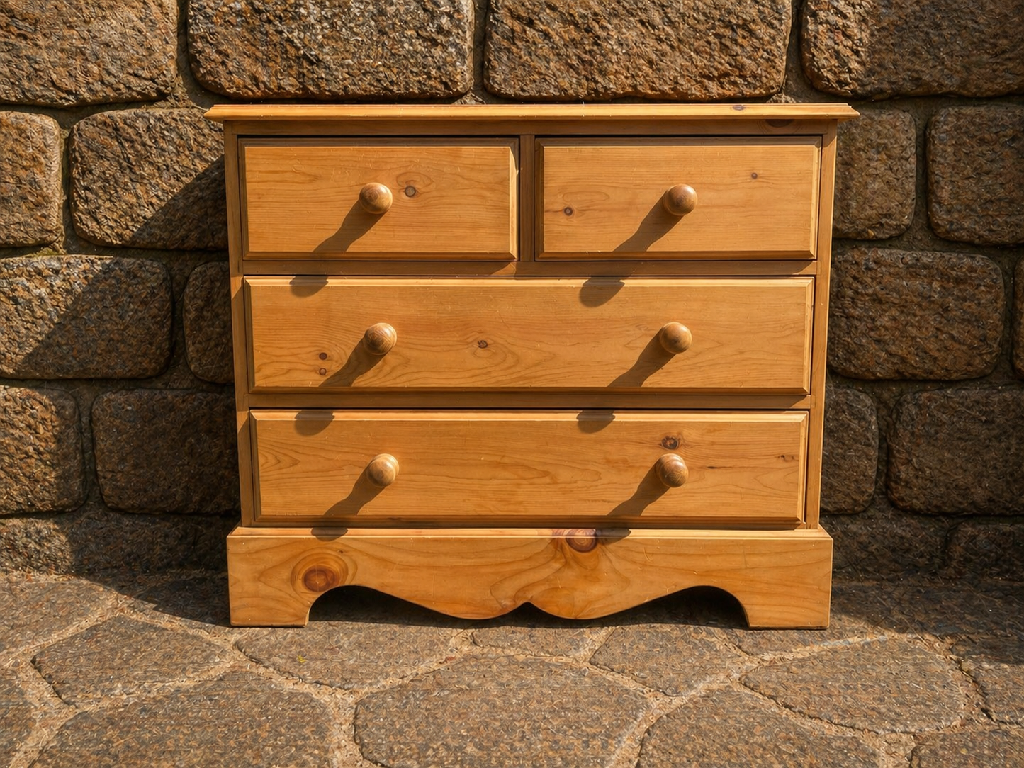 Vintage Pine Chest of Drawers – Rustic 4 Drawer Farmhouse Dresser