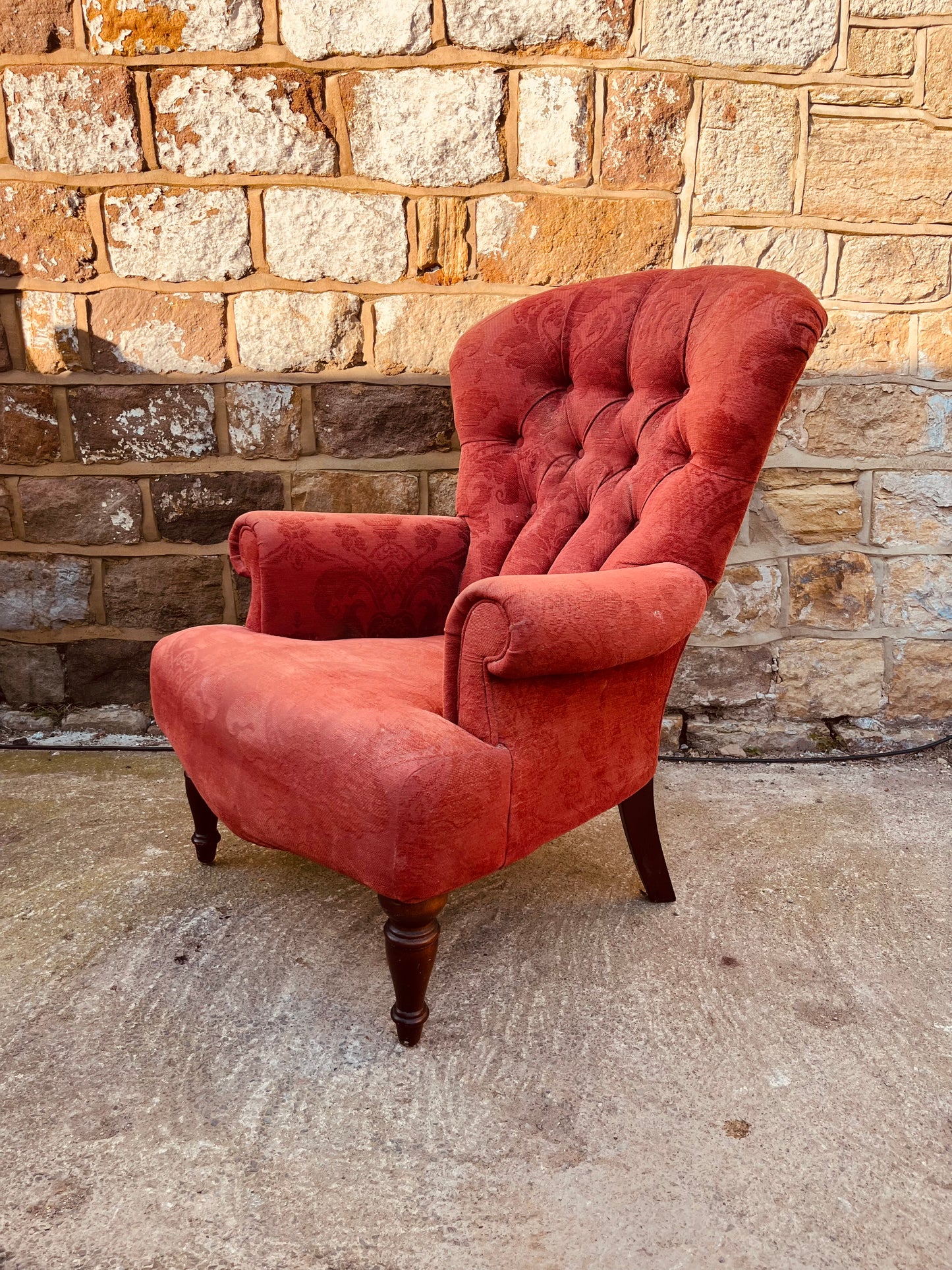 Vintage Red Wingback Armchair – Button Back Fireside Chair