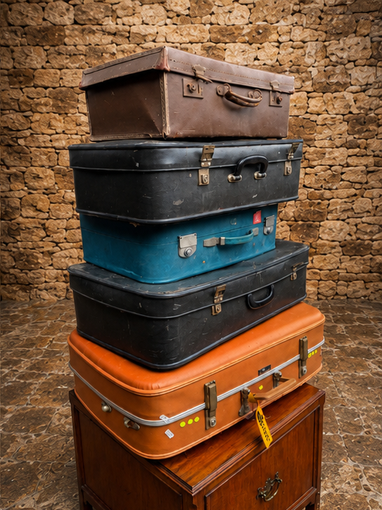 Collection of Vintage Suitcases & Travel Cases – Mid Century Decorative Luggage Stack
