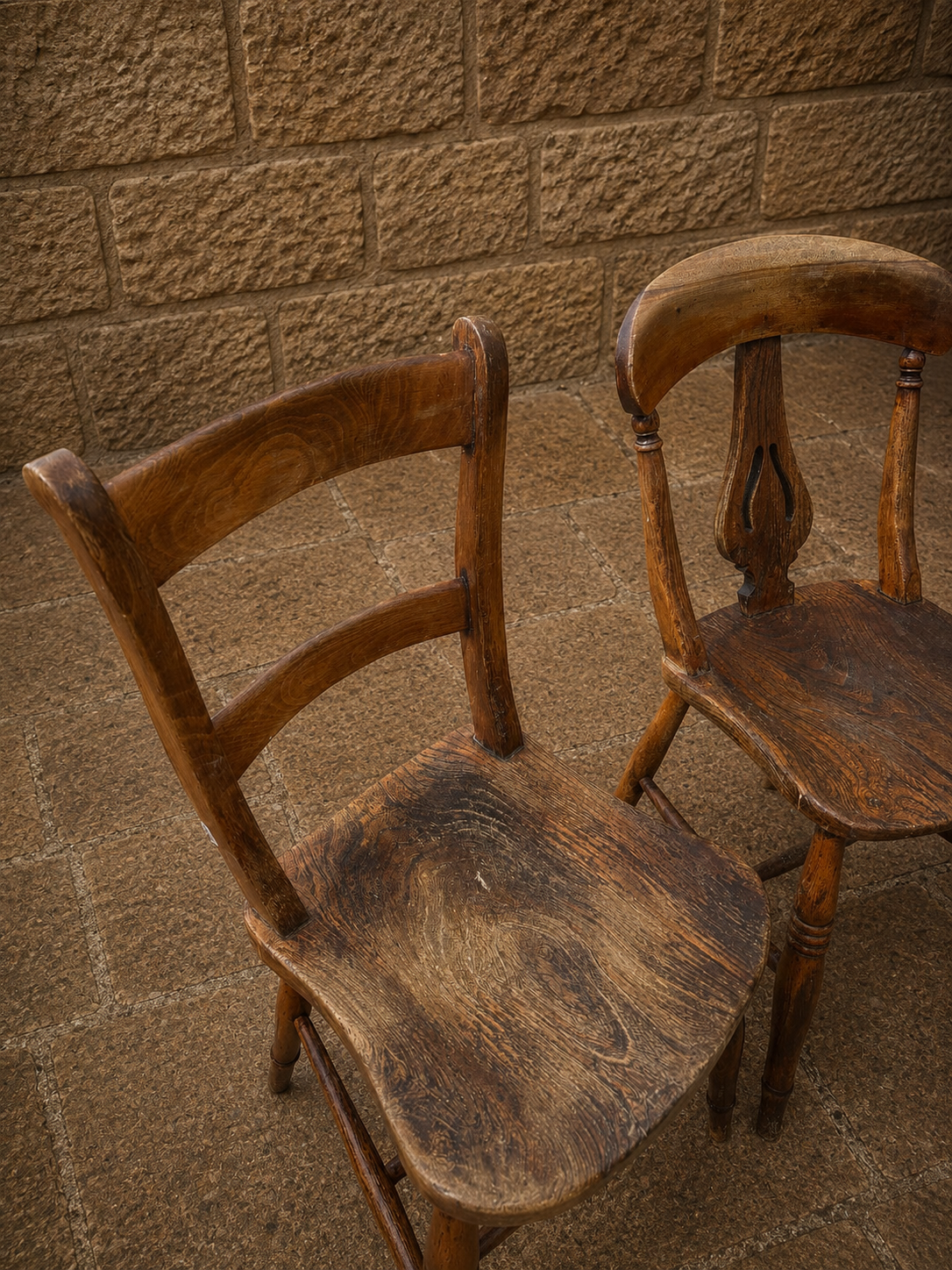 Antique Victorian Elm & Ash Country Kitchen Chairs – Near Pair