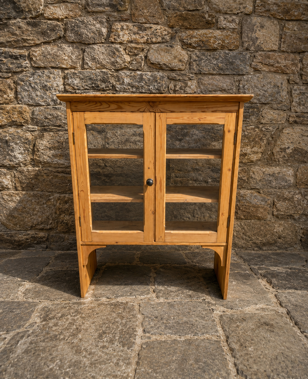 Rustic Pine Glazed Display Cabinet c.1980–2000