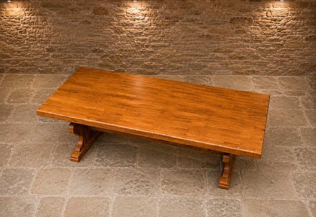 Large Solid Oak Refectory Dining Table | English Farmhouse Trestle Dining Table | Rustic Country Kitchen Table | Seats 8–10