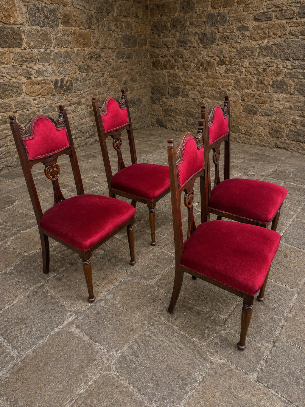 Set of 4 Victorian Gothic Revival Dining Chairs